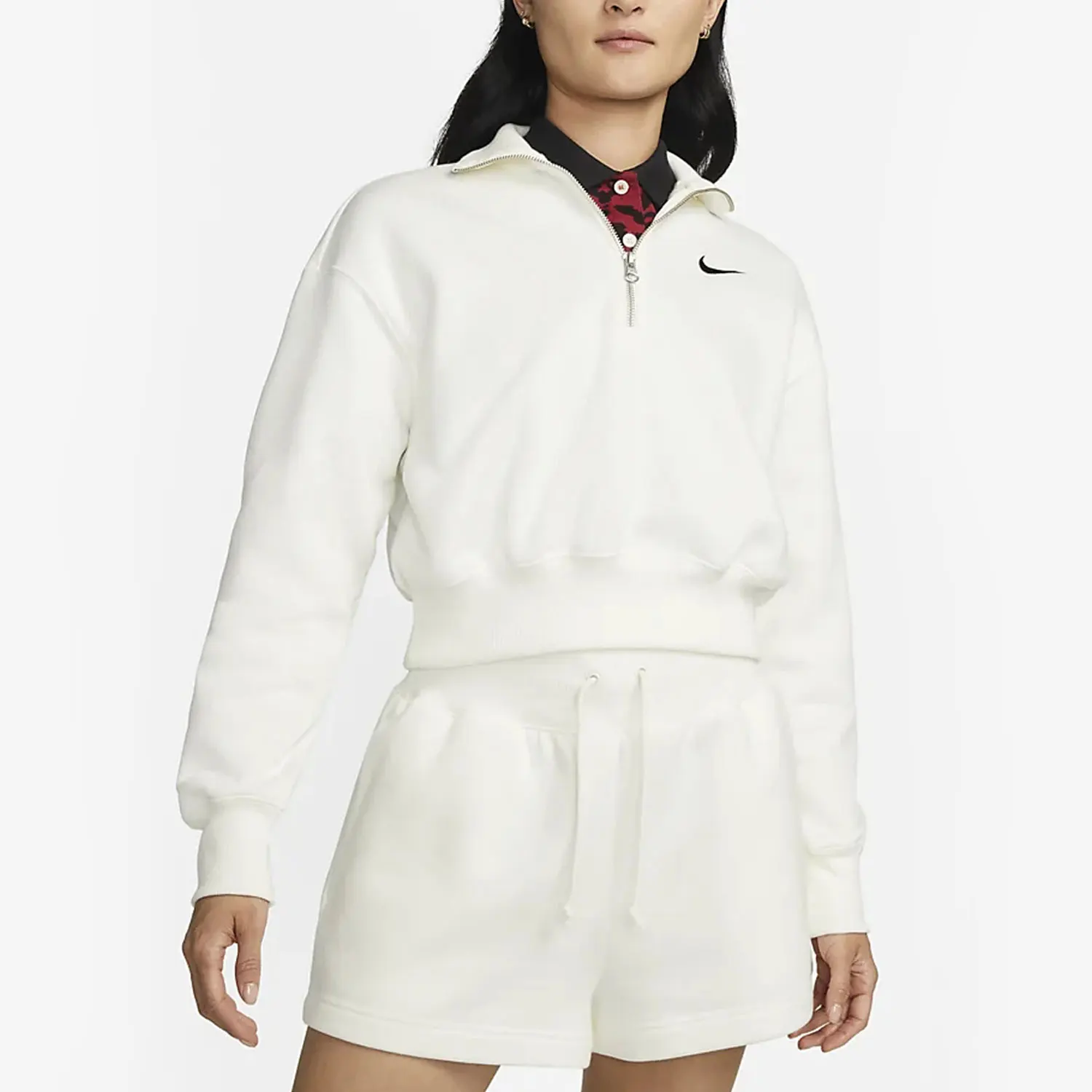 Nike Official Genuine 2023 New Women's Fleece Half Zip Short Hoodie DQ5768-133