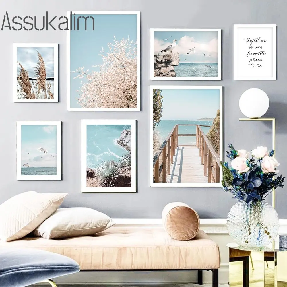 

Landscape Art Prints Bridge Canvas Wall Poster Sea Dove Wall Paintings Reed Grass Painting Poster Nordic Posters Home Decoration