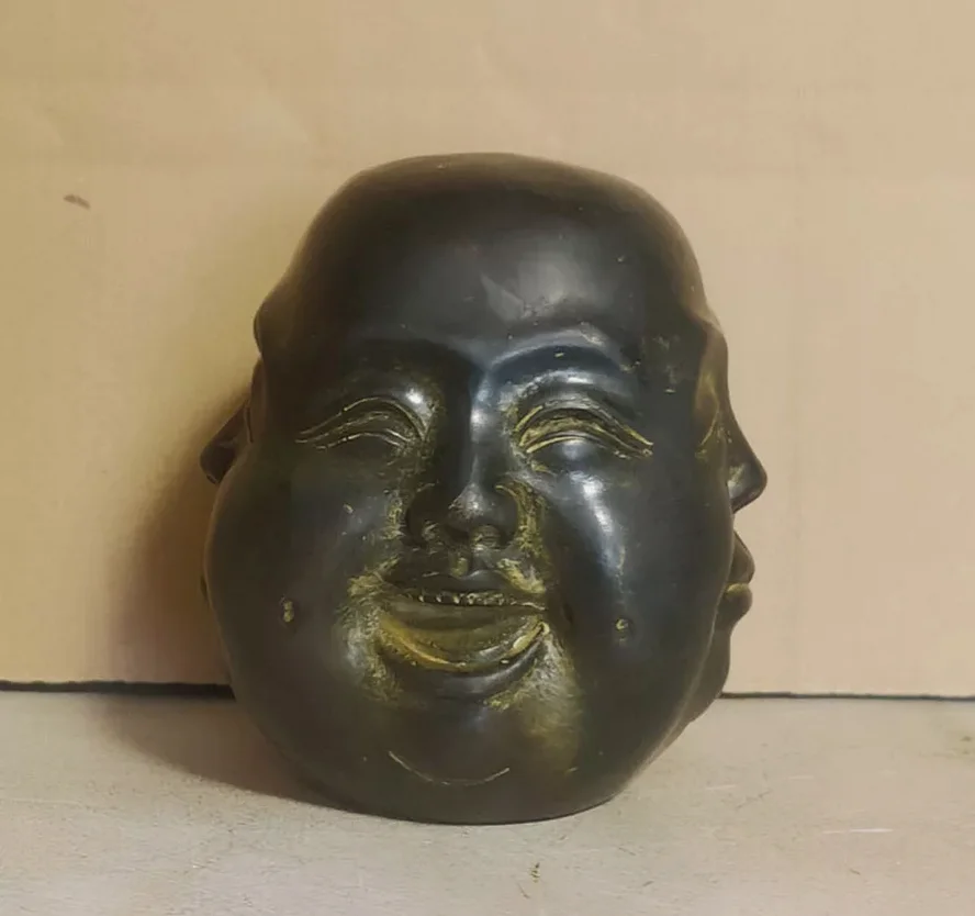 antique excellent Vintage Bronze Four Faces Head Buddha Statues H: 8cm