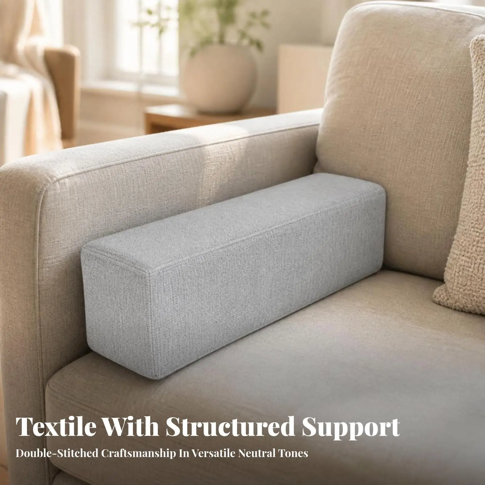 Durable Stitched Sofa Armrest Pillow Sponge Filled Linen Cover for Couch Gap Filler Support