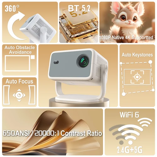 Imagen 2 del producto Proyector Velec Compatible con Netflix Android 13 4K Native 1080P 650ANSI con enfoque automático Wifi6 BT5.2 proyector doméstico para exteriores