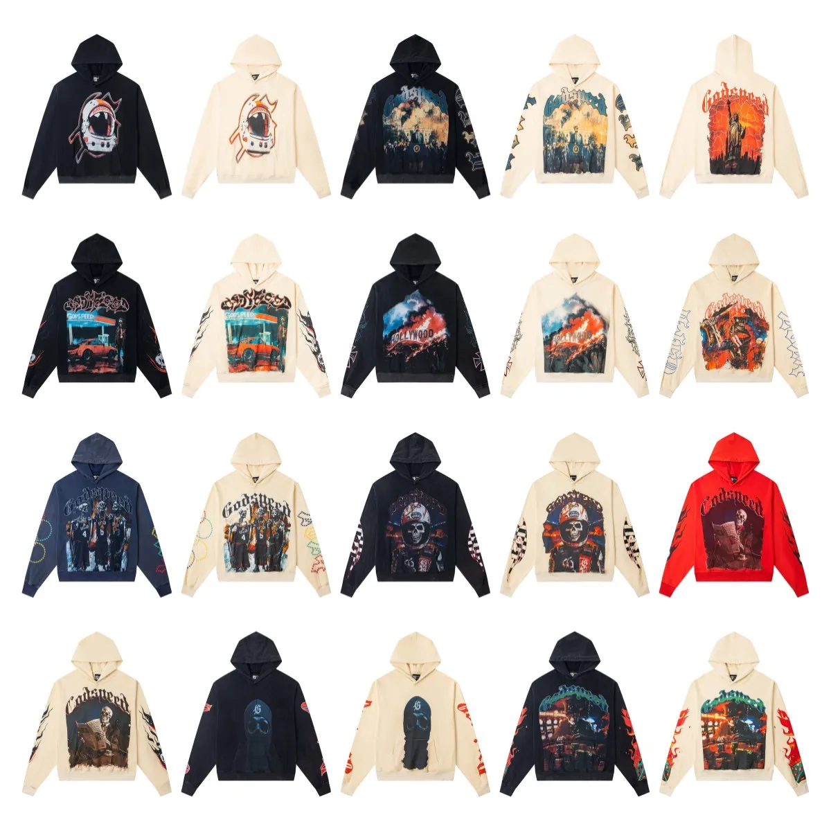 

Худи Godspeed с ретро-принтом скелета, из чистого хлопка, свободного кроя, в уличном стиле, для мужчин и женщин