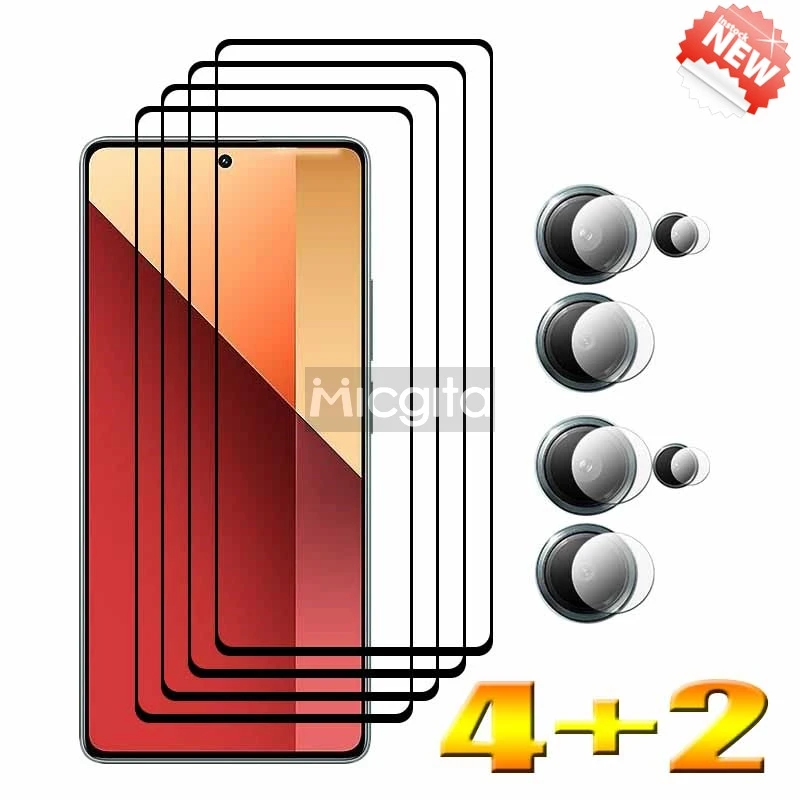 4+2 9H Tempered Glass Film For Redmi Note 13 Pro 4G Screen Protector and Soft Fiber Lens film