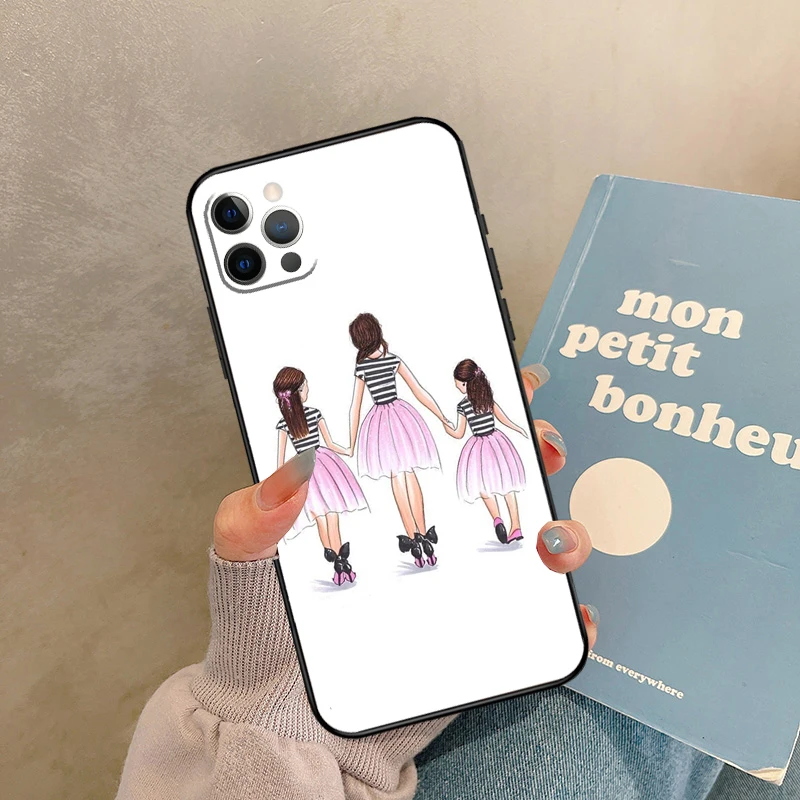 Schwarzbraune Haare Baby Mama Mädchen Sohn Hülle für iPhone 17 Air 15 14 13 12 11 16 Pro Max 13 Mini XR 15 16 Plus 16e Back Cover Shell