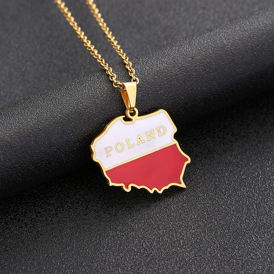 Stainless Steel Enamel Poland Necklace, Geometric Titanium Steel Pendant, Elegant Fashion Jewelry Accessory for Men Women