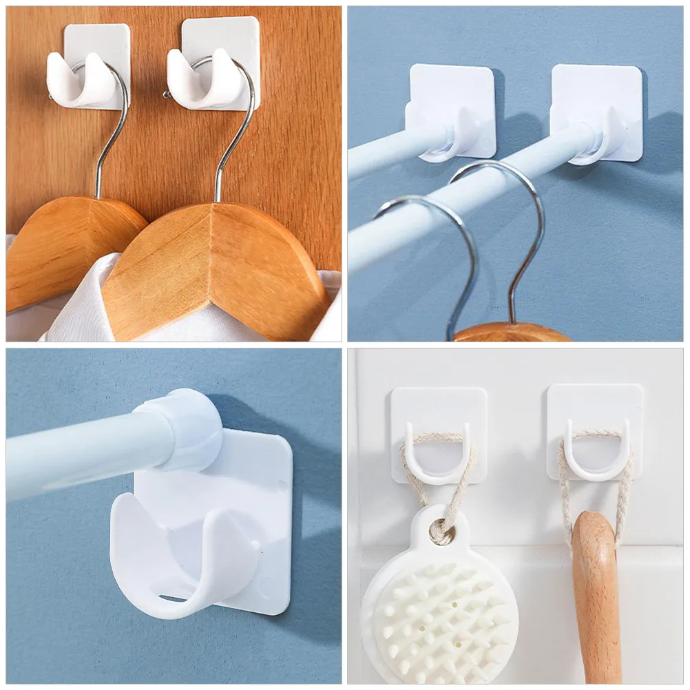 4Pcs No-Drill Adhesive Curtain Rod Holders Versatile for Shower Rods Roman Rods and Closet Poles Smooth Finish Strong Load