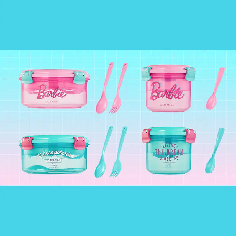 Miniso Barbie Salad Bowl Plastic Crisper Box Portable Lunch Box Mess Tin Food Girl Child Life Daily Necessities Birthday Gift