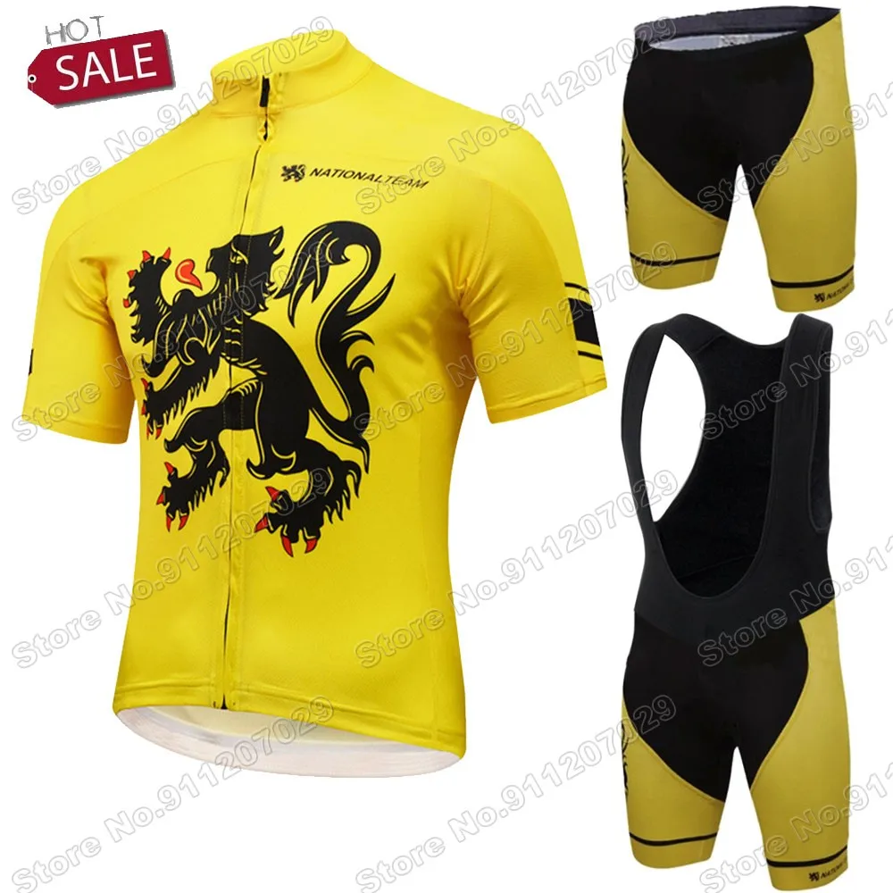 NEW Belgium Flanders Team 2023 Cycling Jersey Set Summer Bicycle Clothing Road Bike Shirts Suit Bicycle Bib Shorts MTB Maillot