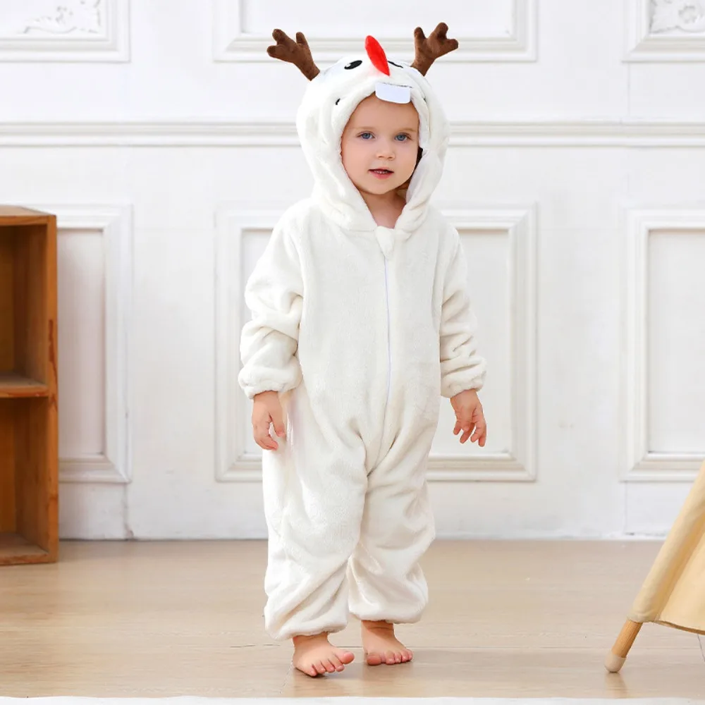 Soft Flannel Baby Hooded Romper Full-Coverage Design Hooded Design Toddler Costume Skin-Friendly Lightweight Holiday Outfit