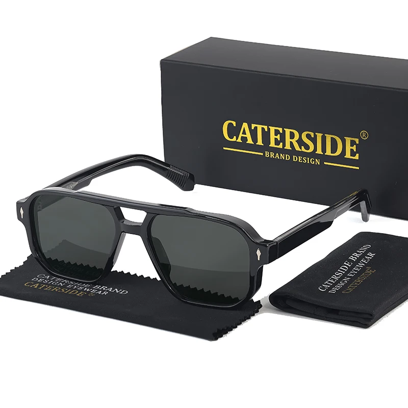 CATERSIDE Vintage Punk Sonnenbrille für Herren, Flacher Oberteil, Doppelbrücken, Hochwertige Sonnenbrillen für Damen, Reise-, Party- und Festival-Brillen – Detail 3