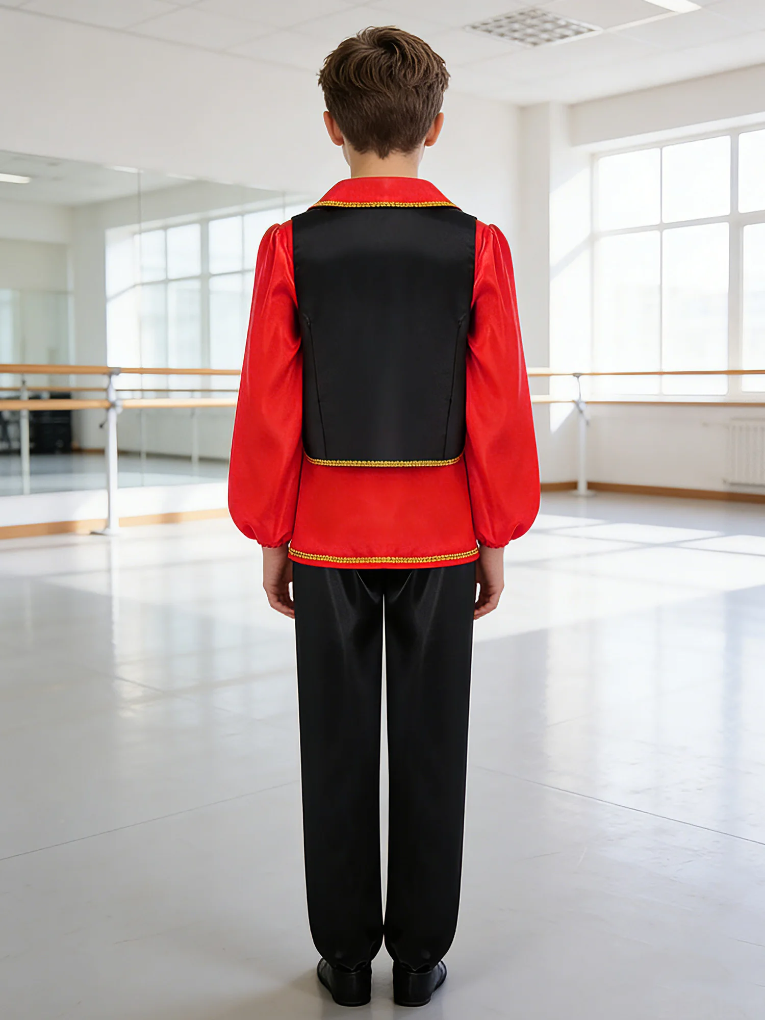 Waltz Dance Outfit Kids Boys Long Sleeve Shirt Top Pants Belt Suit for Spanish Flamenco Performance Competition Figure Skating