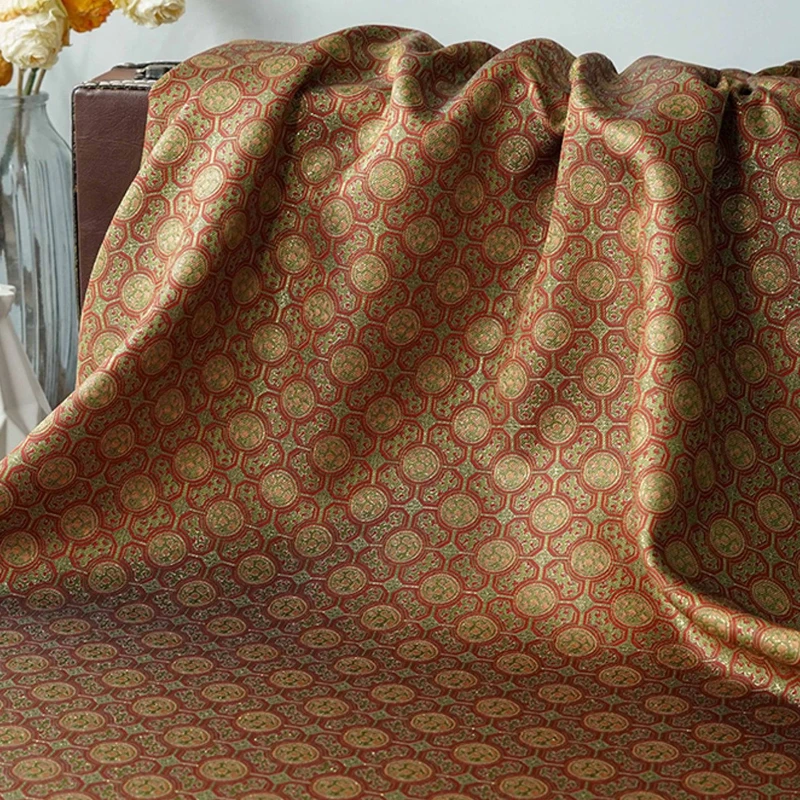 New Chinese Bada Halo Pattern Gold Silk Jacquard Cheongsam Fabric Retro Hanfu Tang Suit Horse Dress Dyed Merchandise Fabric