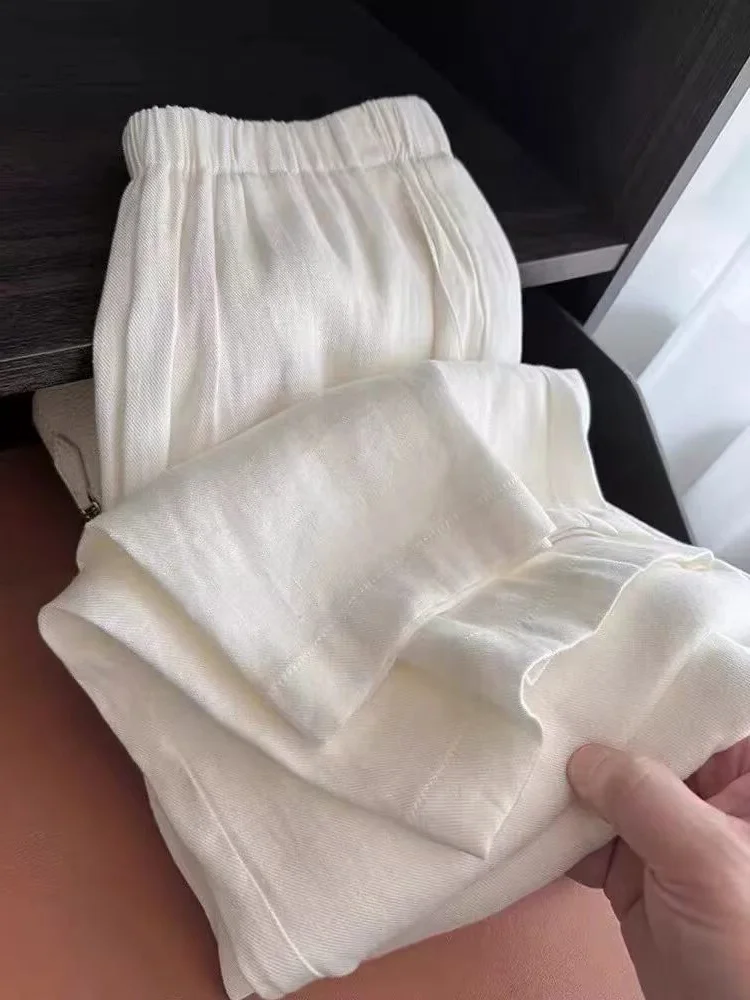 

White Wide Leg Pants Women's Lazy Loose Straight Thin Casual High Waist Commute Style Ladies' Premium Comfortable Trousers