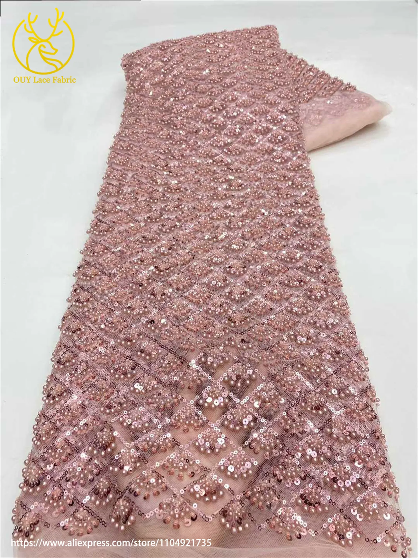 Afrikanischer Perlen-Spitzenstoff 2026 Himmelblau Neueste Nigerianische Französische Pailletten-Tüllspitze Brautkleid Hochzeitskleid Material – Detail 11