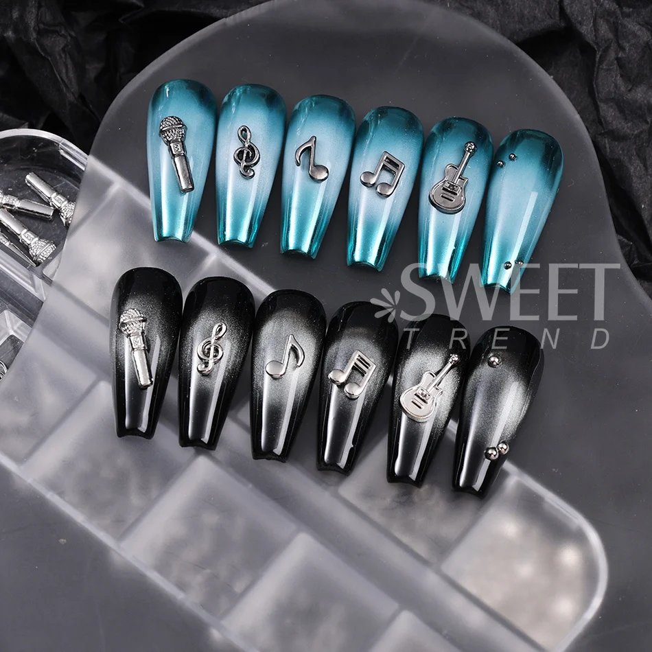 1/2 Stück Metall-Nagelkunst-Dekoration Gemischte Gold-Silber Musiksymbol Mikrofon-Design Nagelcharms DIY Maniküre-Zubehör Nagelbedarf – Detail 8
