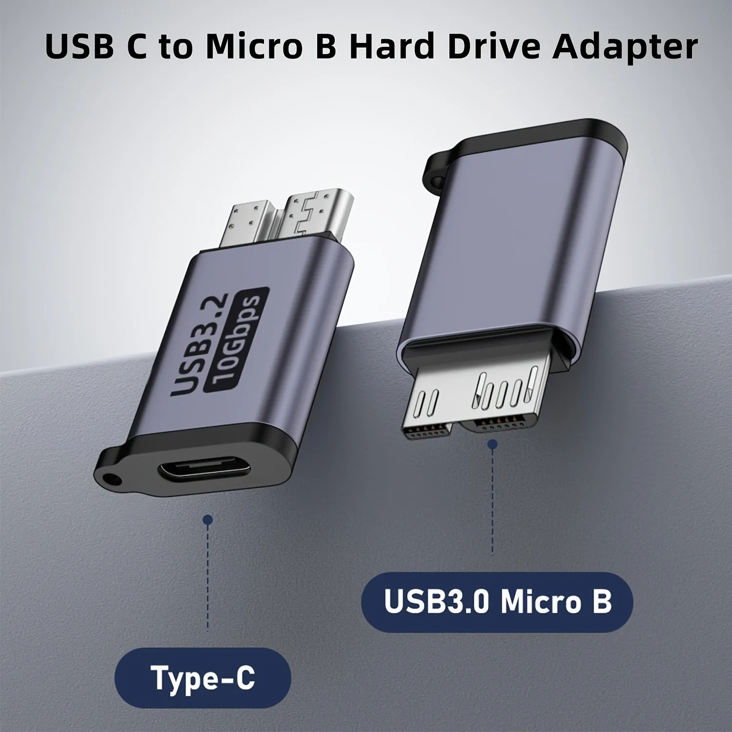 2pcs USB 3.0 Micro-B Male to Type-C Female Adapter Converter,  Fast & Data Transfer Suitable for Hard Drives, SSD D