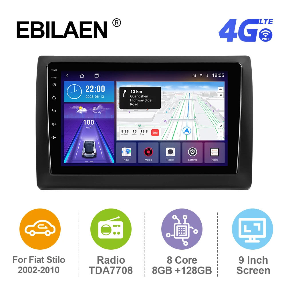 

Автомагнитола EBILAEN на Android 12 для Fiat Stilo 2002-2010, 2DIN, мультимедийный плеер с GPS, RDS, Carplay, Авторадио Mirror Link, 4G, BT, FM