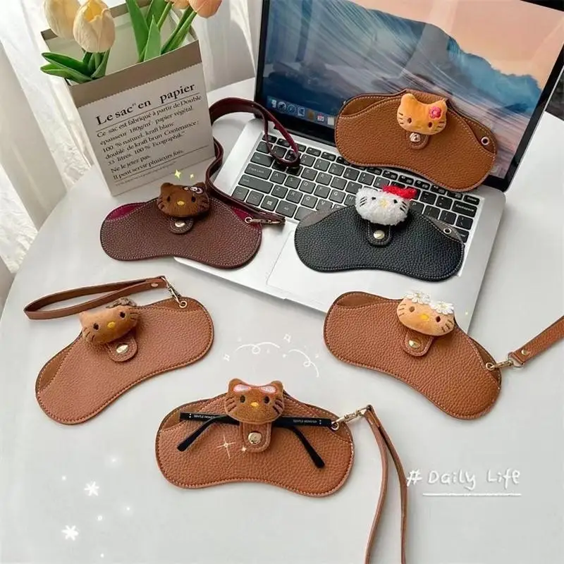 แว่นกันแดดแบบพกพาหนัง PU sarung kacamata ลายนูนลายลิ้นจี่น่ารักแบบแขวน kacamata baca แว่นกันแดดสำหรับเก็บของขวัญ