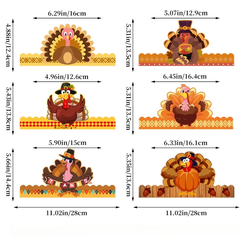 2024 Thanksgiving Harvest Party Decoration Decoration Children\'s Crown Hat Turkey Paper Hat Wholesale