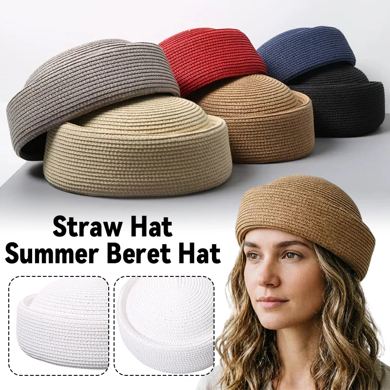 

Japanese Straw Beret Hat for Women Summer Sun Hat Breathable Hollow Mesh Painter Cap Vintage Retro Beach Vacation Pillbox