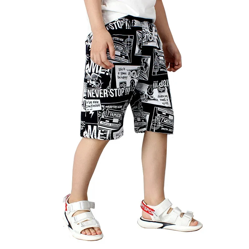 Kids Summer Beach Shorts 2025 Korean Version Children Full Print Knee Short Pants For Teen Boys 6 8 10 12 14 Year Wear