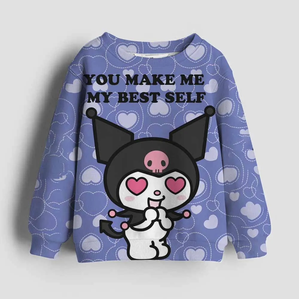 Kids Girls Hello Kitty Kuromi Hoodies Long Sleeve Sweatshirts Children Spring Autumn 3-14 Years Old Cartoon Casual Hooded Tops