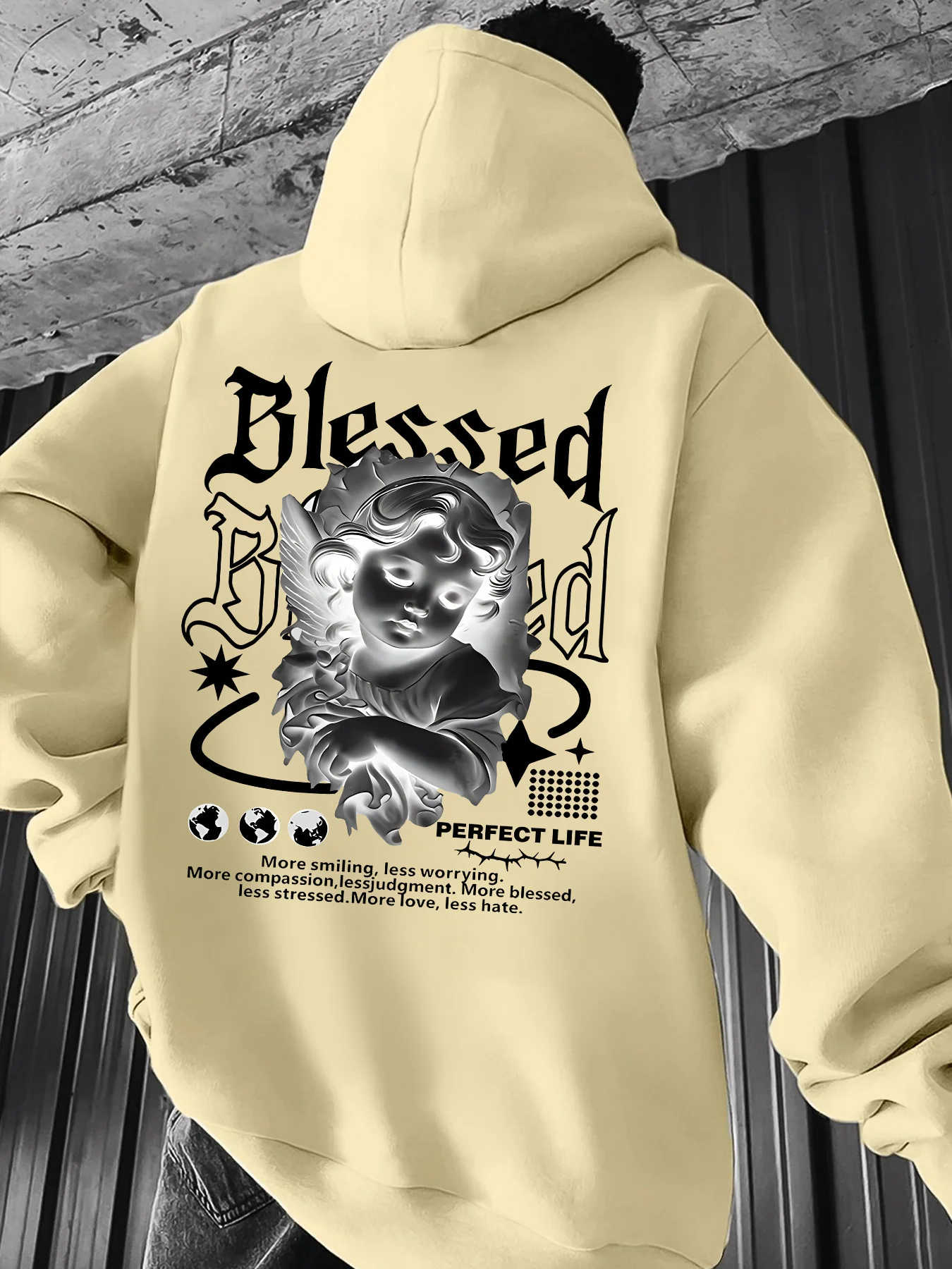Herren Ästhetischer Engel-Hoodie Hip-Hop Sport Streetwear Gesegneter Vintage Cherub-Print Lässiger Loser Pullover Sweatshirt Oberteil – Detail 5