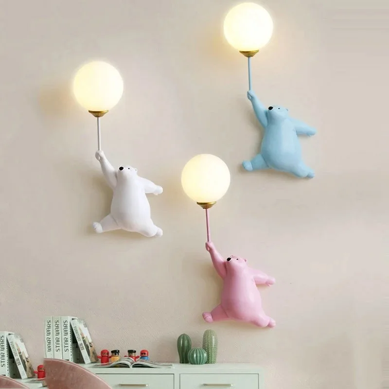 Cartoon Bear Wall Sconce for Kids Room Bedroom, Creative Pink Animal Light for Background Wall, Cute Home Decor Accent