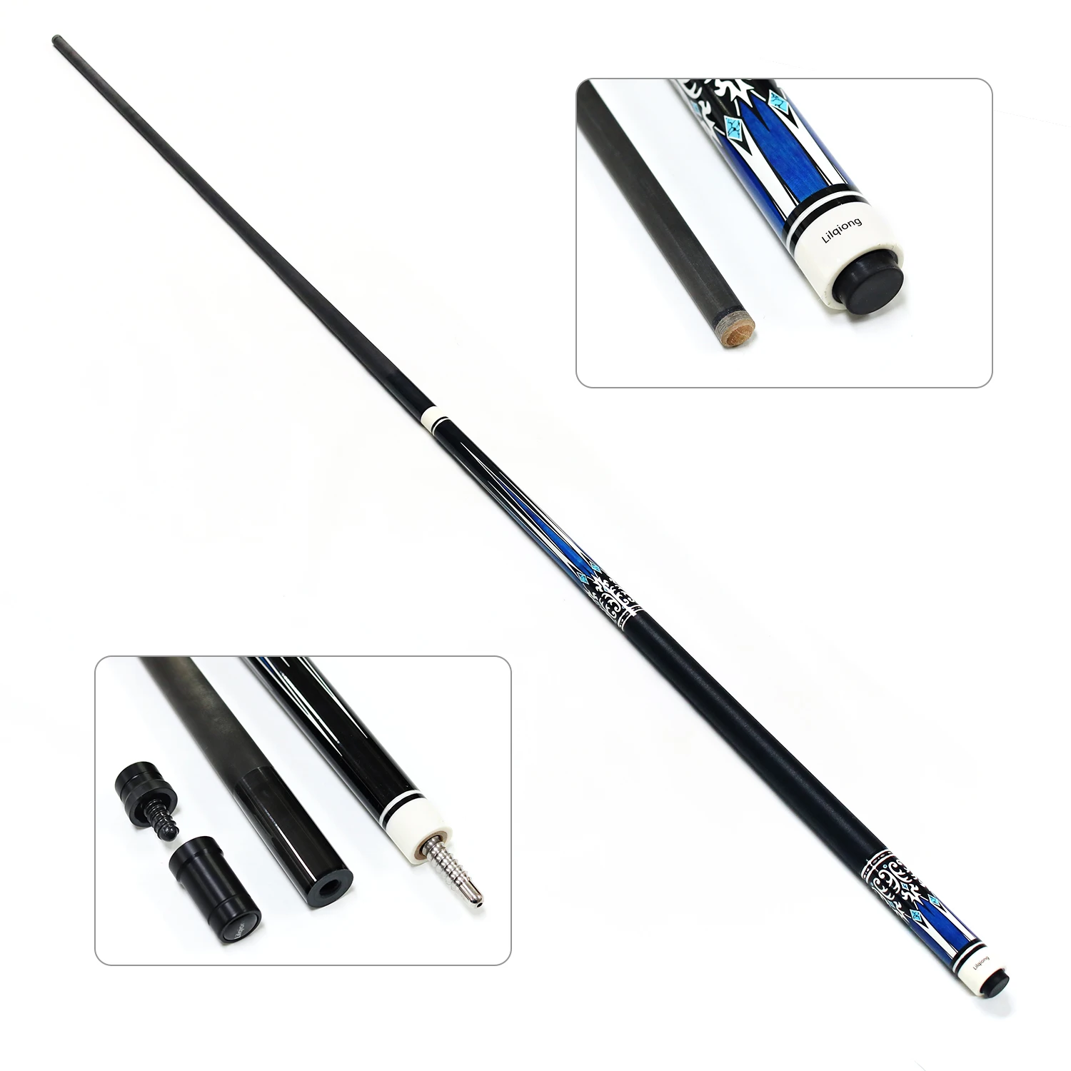 New Design  Handmade 1/2-pc Carbon Fiber Forearm Leather Hand Grip Pool Billiard Cue 147cm/58inch with 12.5mm Tips