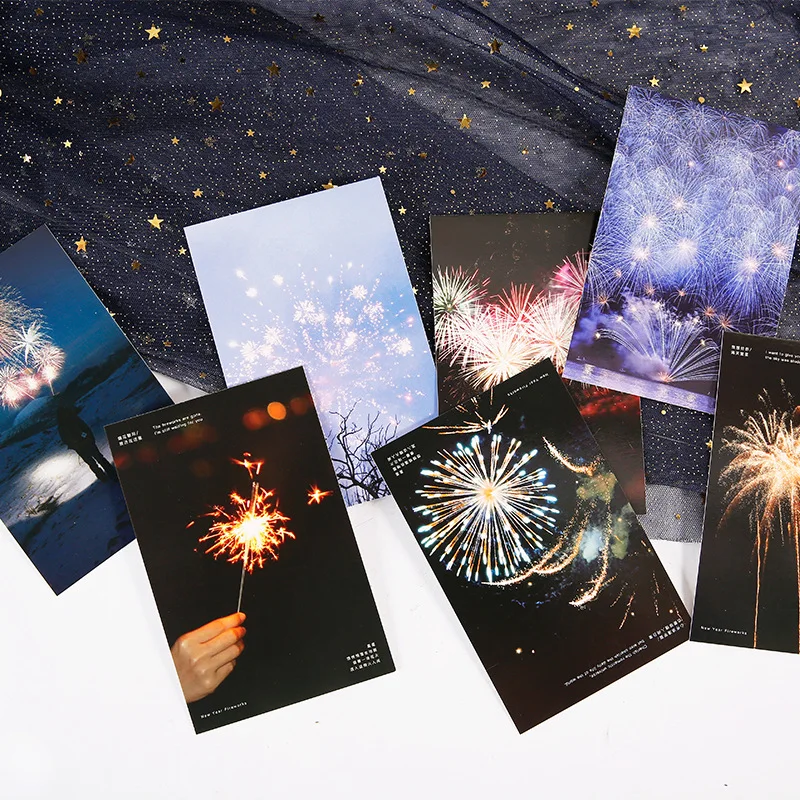 30 Sheets/Set New Year Firework Postcard Bright Starry Sky Fireworks INS Style Greeting Message Cards Gift Stationery