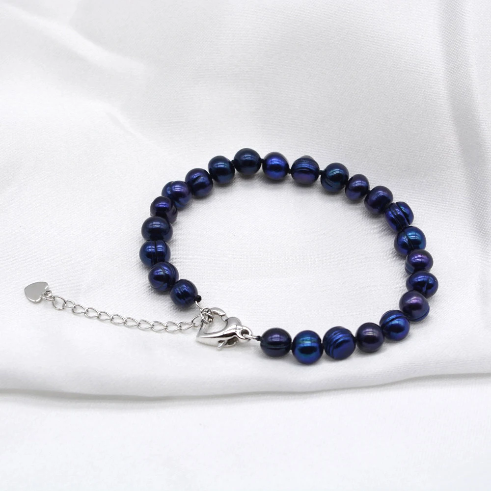 

Black Pearl Bracelet Round Freshwater Pearl Simple Style Women's Bracelet Jewelry