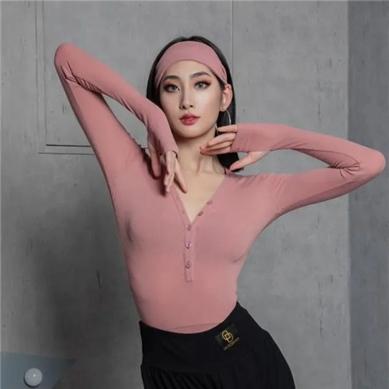 zym-–-t-shirt-a-manches-longues-pour-femmes-personnalise-meme-style-yoga-col-en-v-boutons-couleur-unie-haut-de-danse-latine-combinaison-body