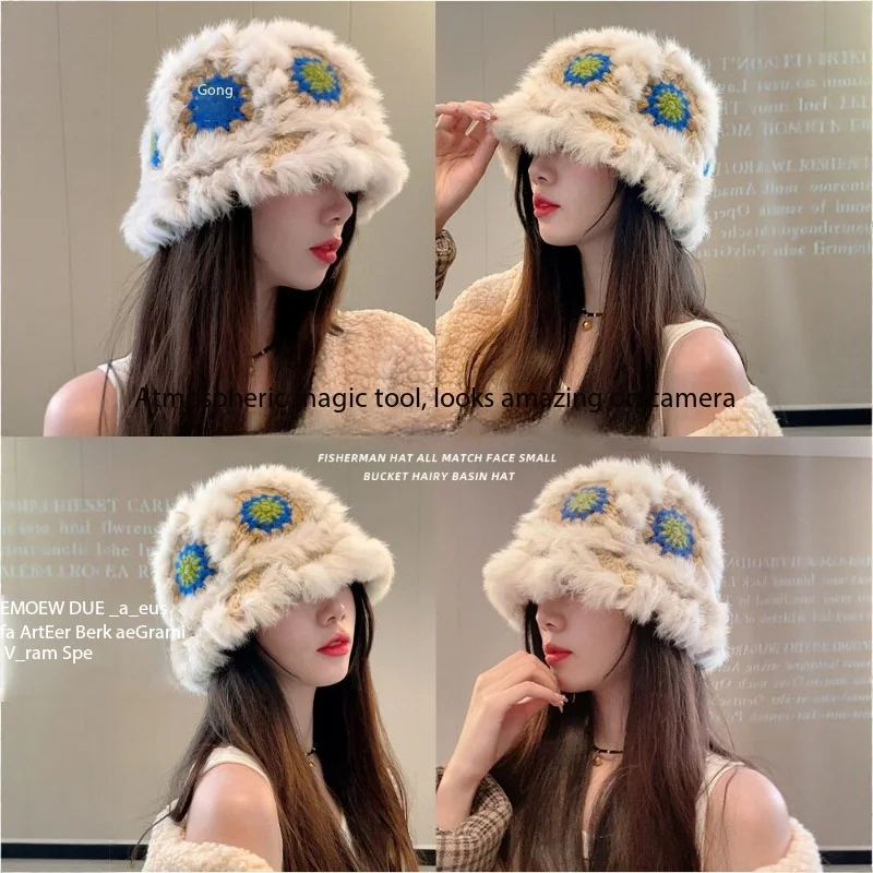 Unisex Warm Fluffy Rabbit Hair Fisherman Hat Lion Awakening Style Small Bucket Autumn Winter Fashion Accessory for Men Women 4