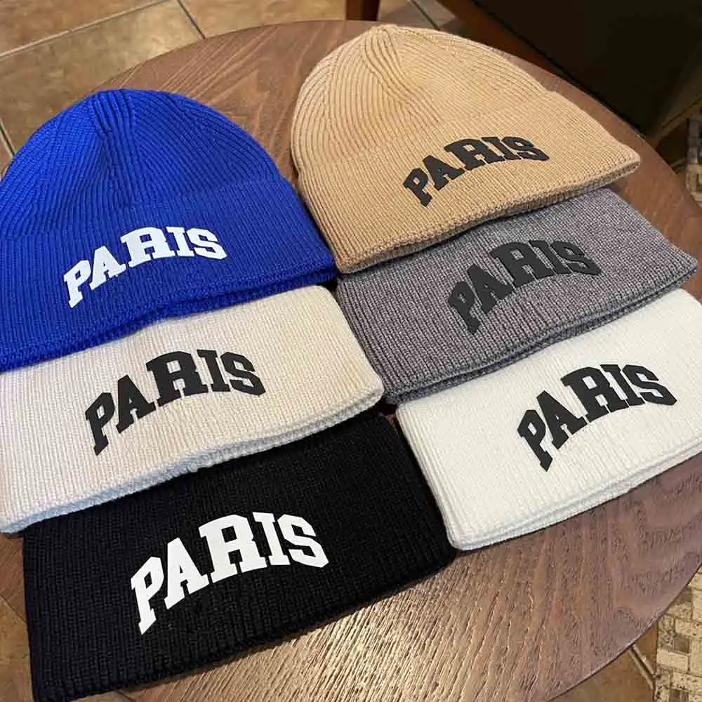 

Autumn Winter Luxury PARIS logo Beanies Men Women Knitting Hats HipHop Streetwear Paris Beanie Men 6 Colors