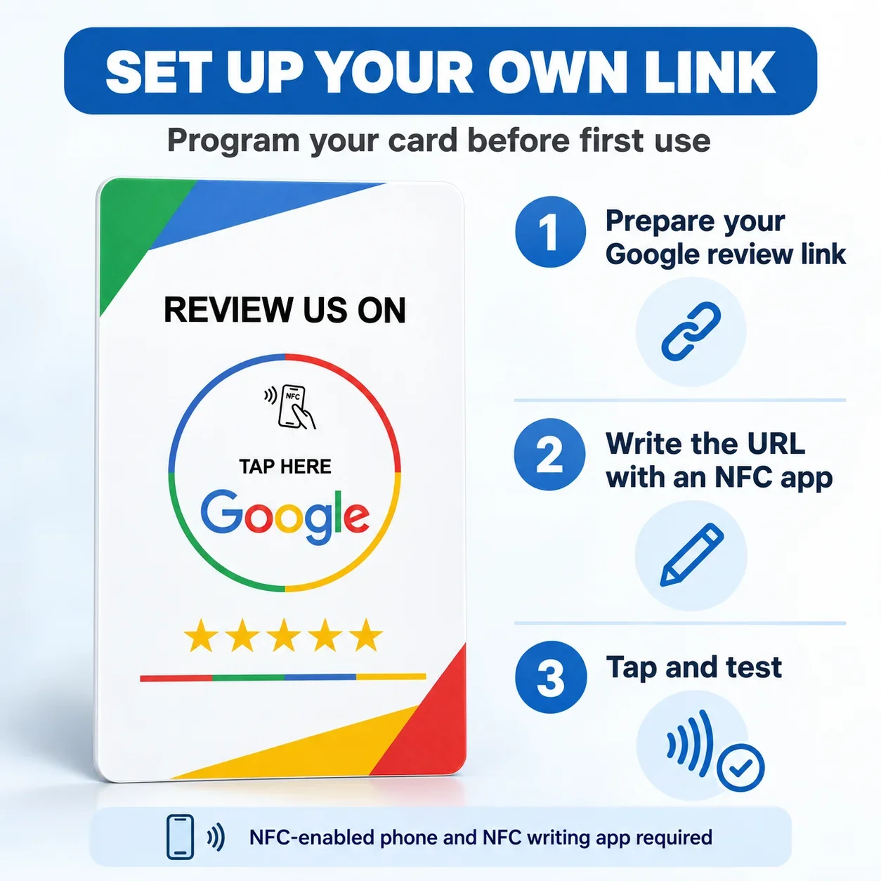 1pc White Color Ring Design NFC Card for Google Reviews PVC 215 Chip Rewritable for Shops and Restaurants Setup Required