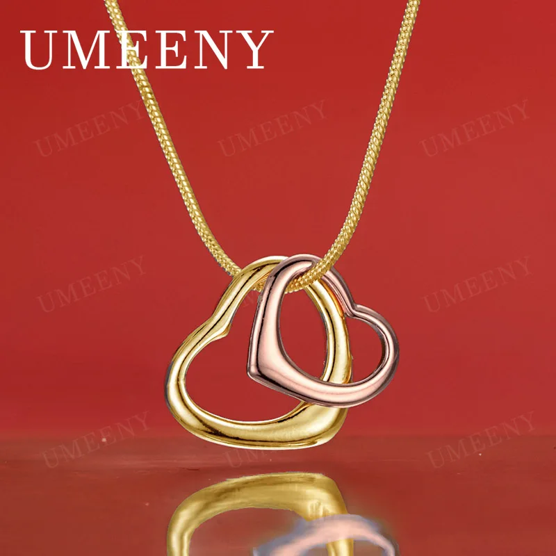 

18K Gold 16-30 Inch Exquisite Double Heart Pendant Necklace for Women - Stylish and Charming Jewelry