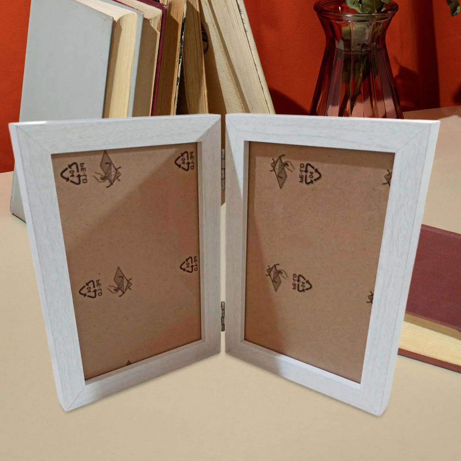 Double Picture Frame 4x6 2 Openings Foldable Wooden Photo Holder Photo Frame for Bedroom Office Tabletop Dining Room Home Decor