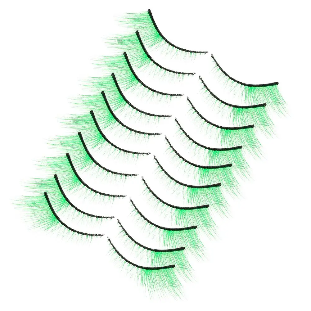 

10 Pairs False Eyelashes Green Wispy Strip Lashes for Teens St Patrick Party Fancy Dress Curly Eye Lashes Sets Halloween
