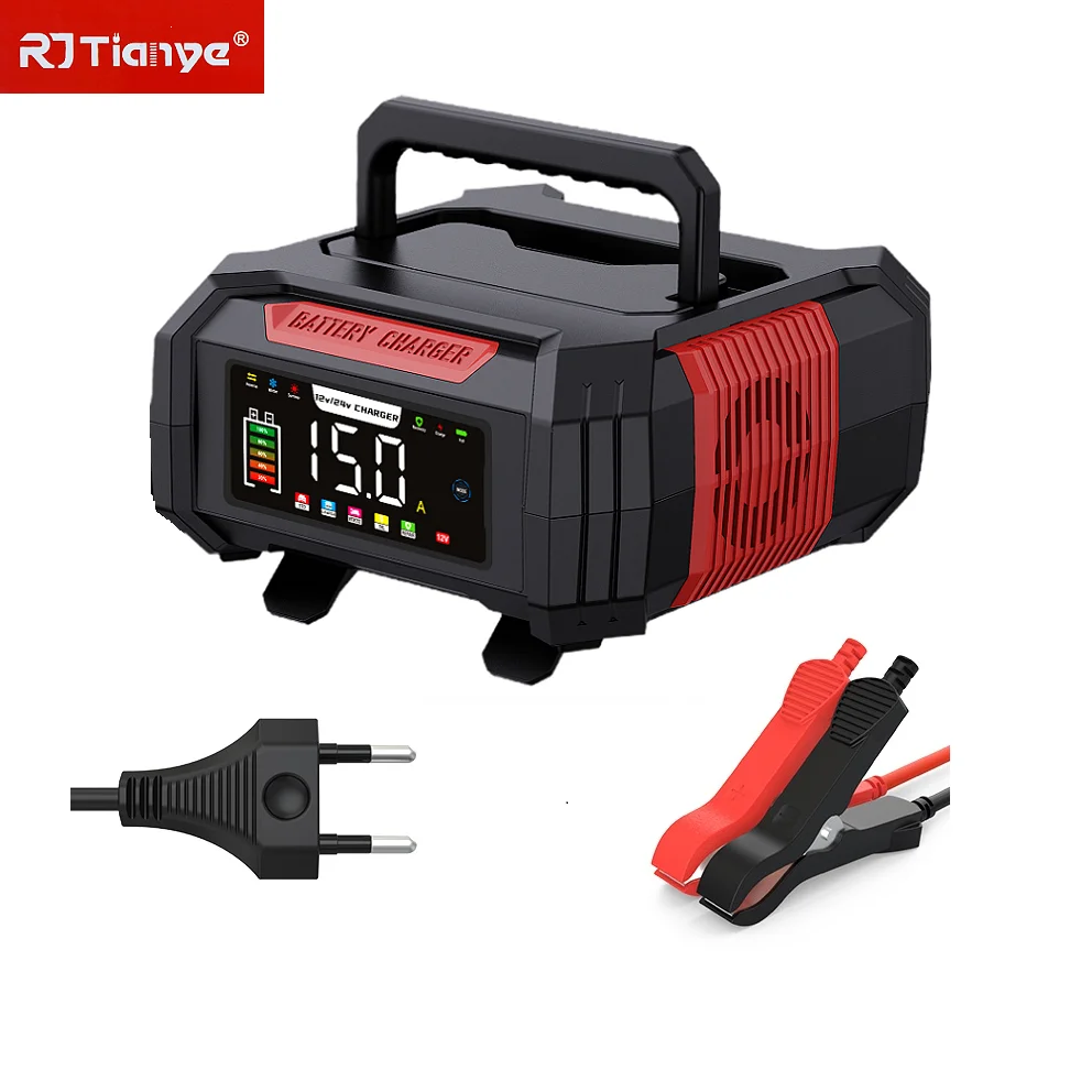 

EU Plug Car Battery Charger 12V15A/24V8A Smart Pulse Repair Agm Gel Lead-acid Battery Motorcycle Battery Charging LED Display