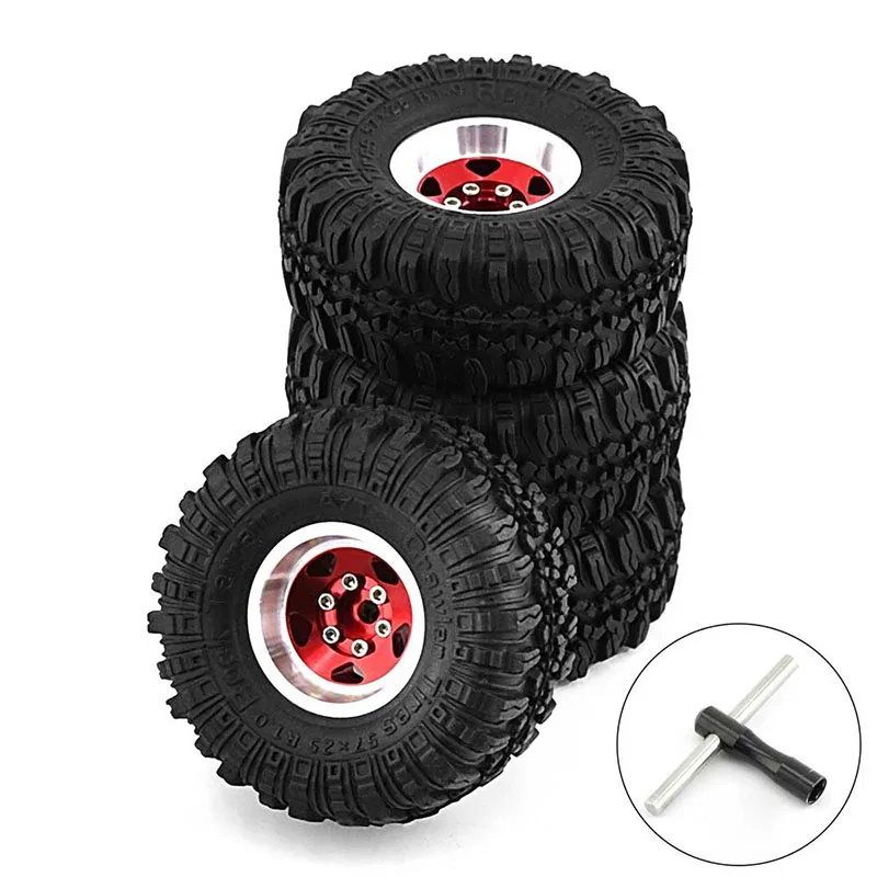 4pcs 57mm Metal 1.0" Beadlock Wheel Rim Rubber Tire Set for 1/18 1/24 RC Crawler Axial SCX24 AX24 TRX4M FCX24 Upgrade Parts image 3