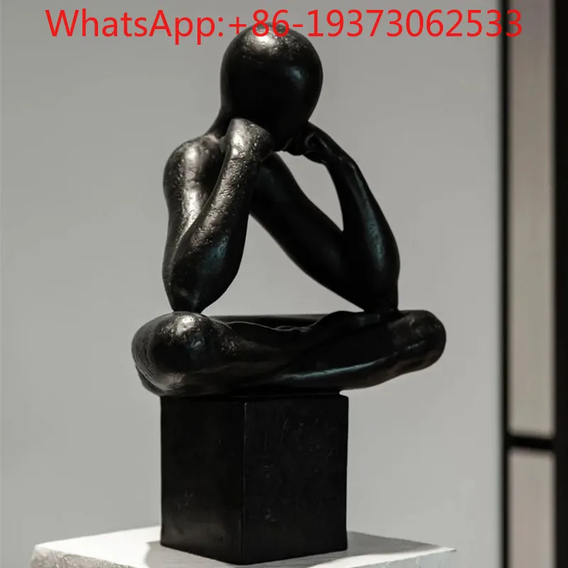 Simple Abstract Black and White Figure Meditation Thinker Sculpture Model Room Study Living Room Entrance Creative Art Ornament