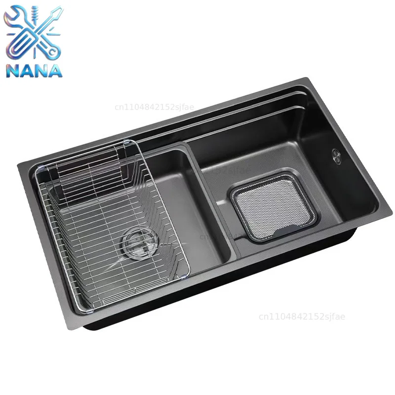 Kitchen large single slot 4MM thickened rice grain embossed vegetable basin SUS304 stainless steel with slag collection dishwa
