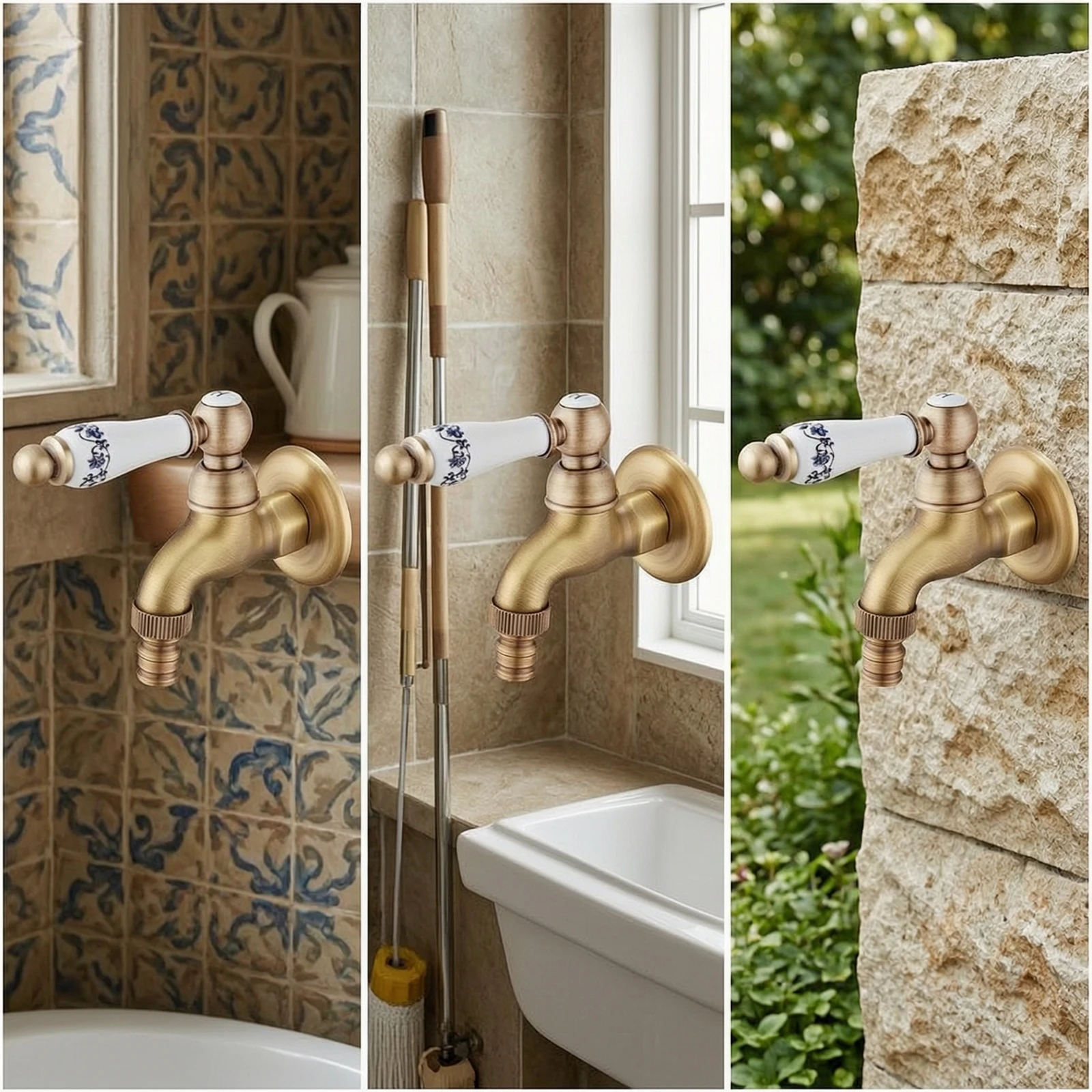 Wall-Mounted Faucet Threaded Cold-Water Faucet Washing Machine Tap Long-Lasting Bibcock Easy Control for Laundry Room, Garden