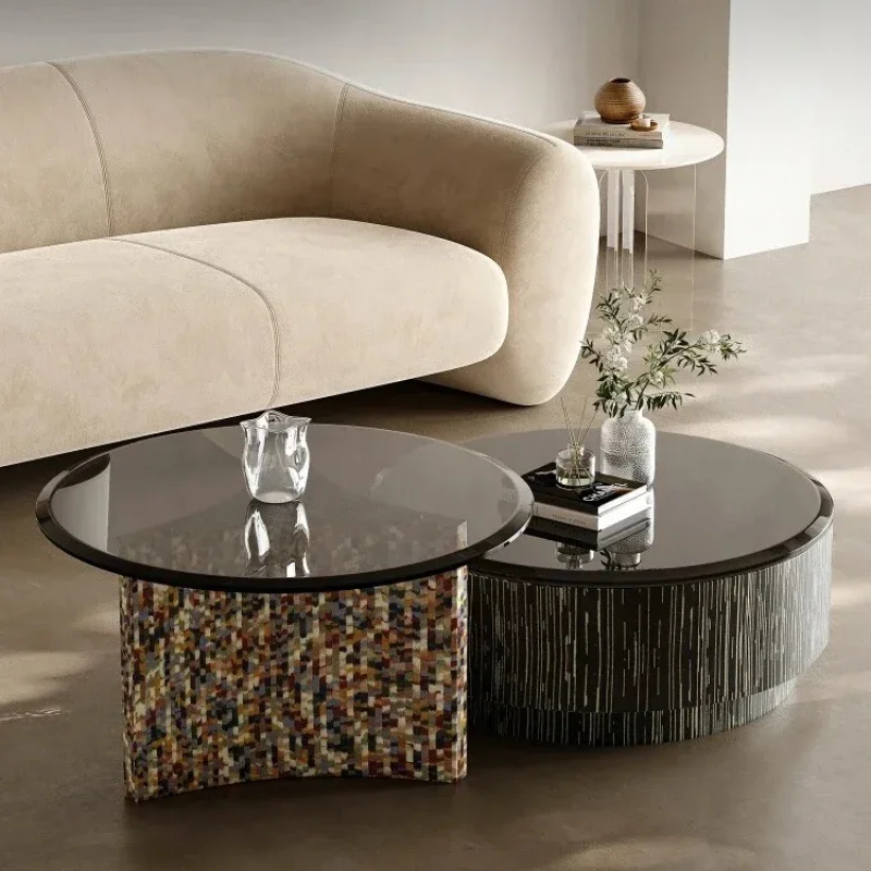 Round Tempered Glass Coffee Table Combination Living Room Home Modern Simple Art Small Apartment