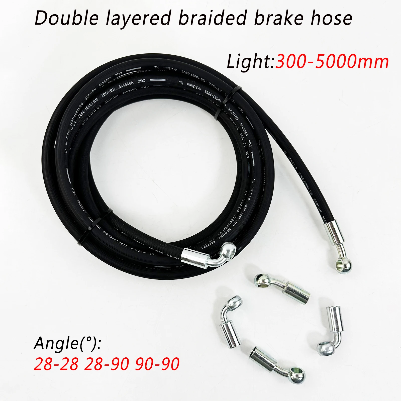 

90°-90°/28°-28°/28°-90° Universal Double-Layer Braided Black Brake Hose Kit 300-5000mm Motorcycle/Electric Specific Brake Hose