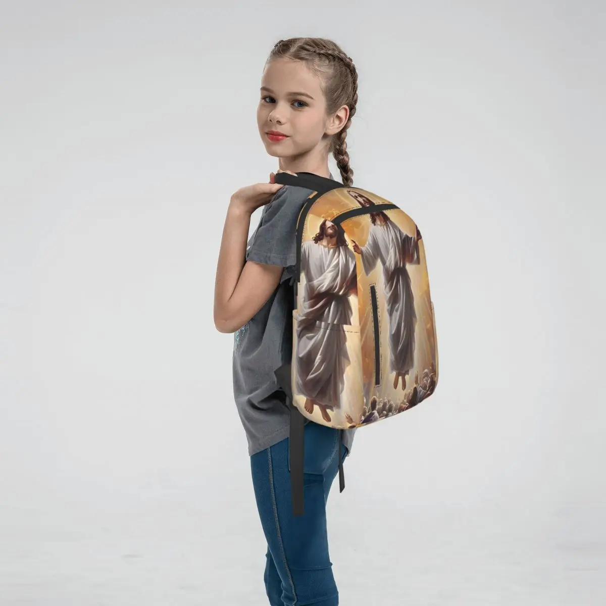 Angel Jesus Christ In Heaven Backpack Large Capacity Children BookBag School Bag Shoulder Bags for Men Women