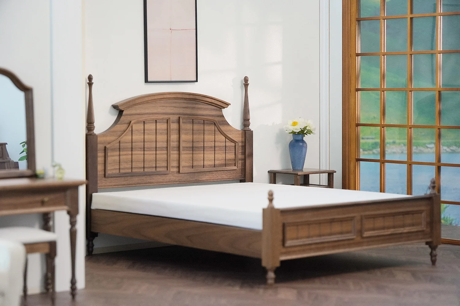 Meble do domku dla lalek w skali 1/6 BJD OB11, mini model, łóżko dwuosobowe/łóżko do sypialni z litego drewna