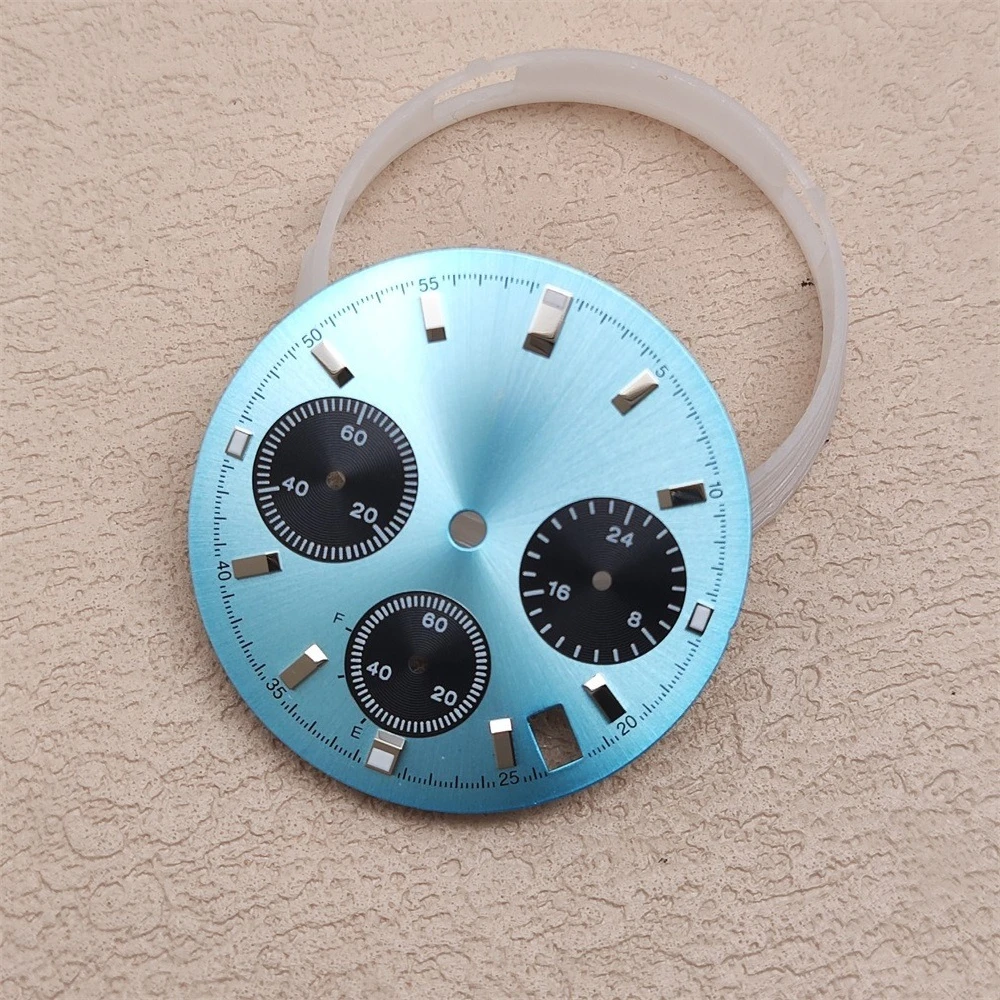 Vk63 dial 29.5mm verde luminoso enfrenta cronógrafo relógios acessórios caixa preta e mãos movimento de quartzo peças relógio