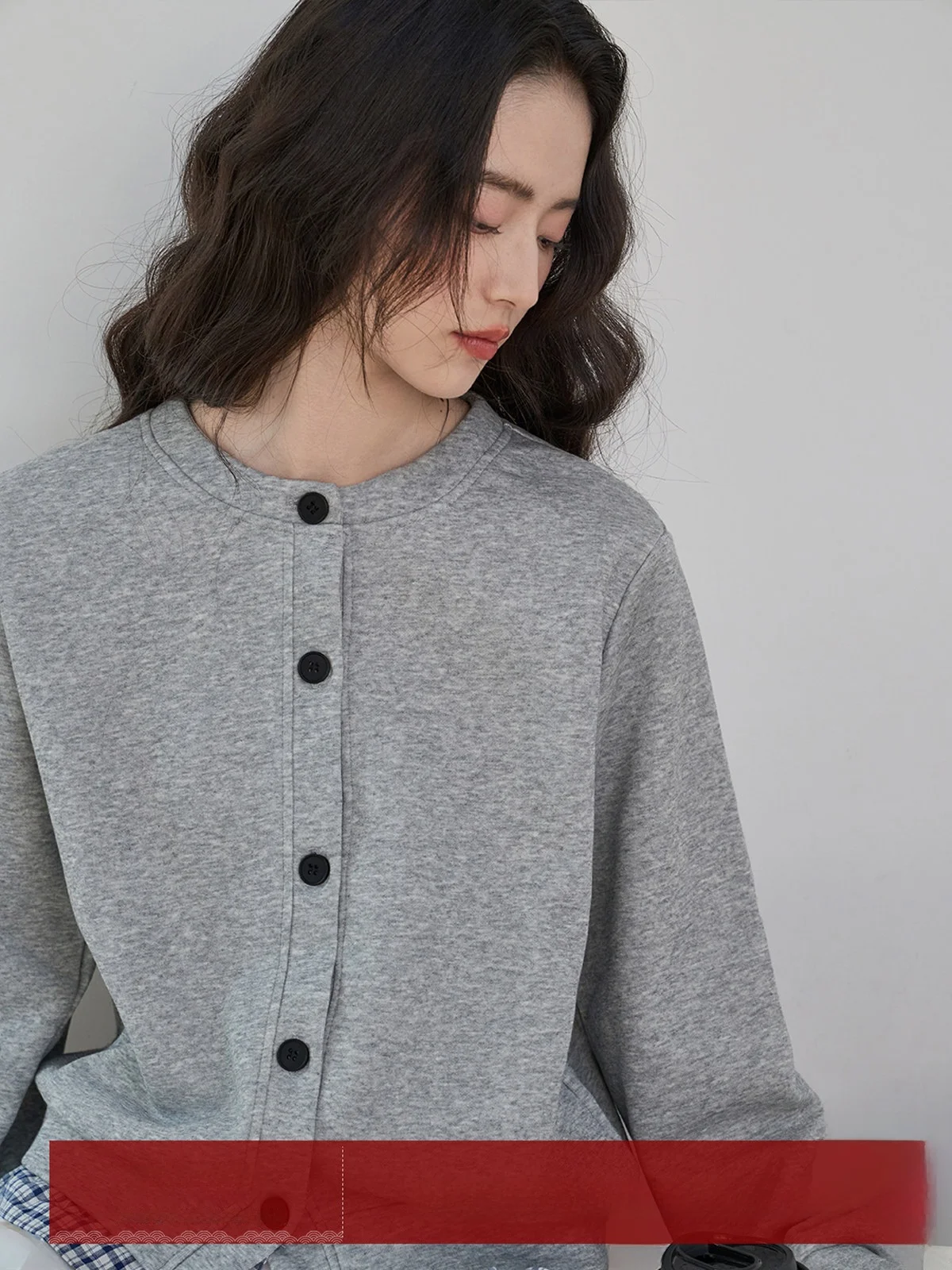 

MoZao Lazy Sle ey Splice round Ne Sweatirt Jaet Women's Spring Autumn Loose Single Button Open Cardigan Top