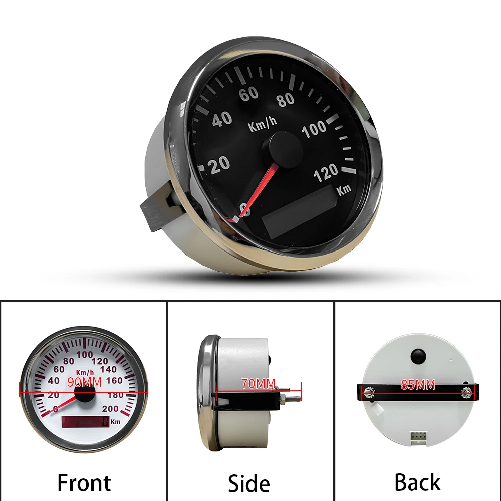 Rhaxel Waterproof 85mm Pulse Signal Speedometer 0-120km/h 0-200KM/H Odometer Display Gauge 12V 24 Volts for Car Truck Vessels